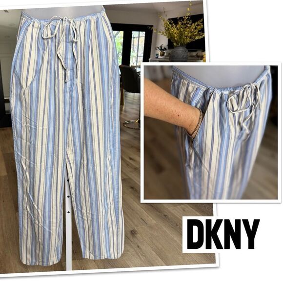 DKNY Classic Petite Striped Cropped Wide Leg Pants, Petite Small - Picture 1 of 13
